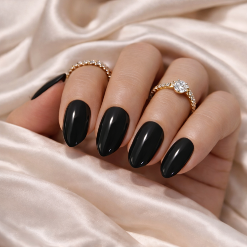 JET BLACK LUXE PRESS ON NAILS- ALMOND