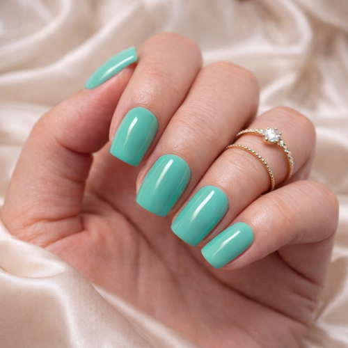 Home TEAL GREEN GLOSSY SQUARE PRESS ON NAILS