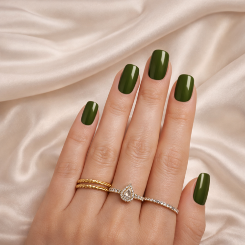 Home OLIVE GREEN SQUARE PRESS ON NAILS - HANDMADE NAILS UAE