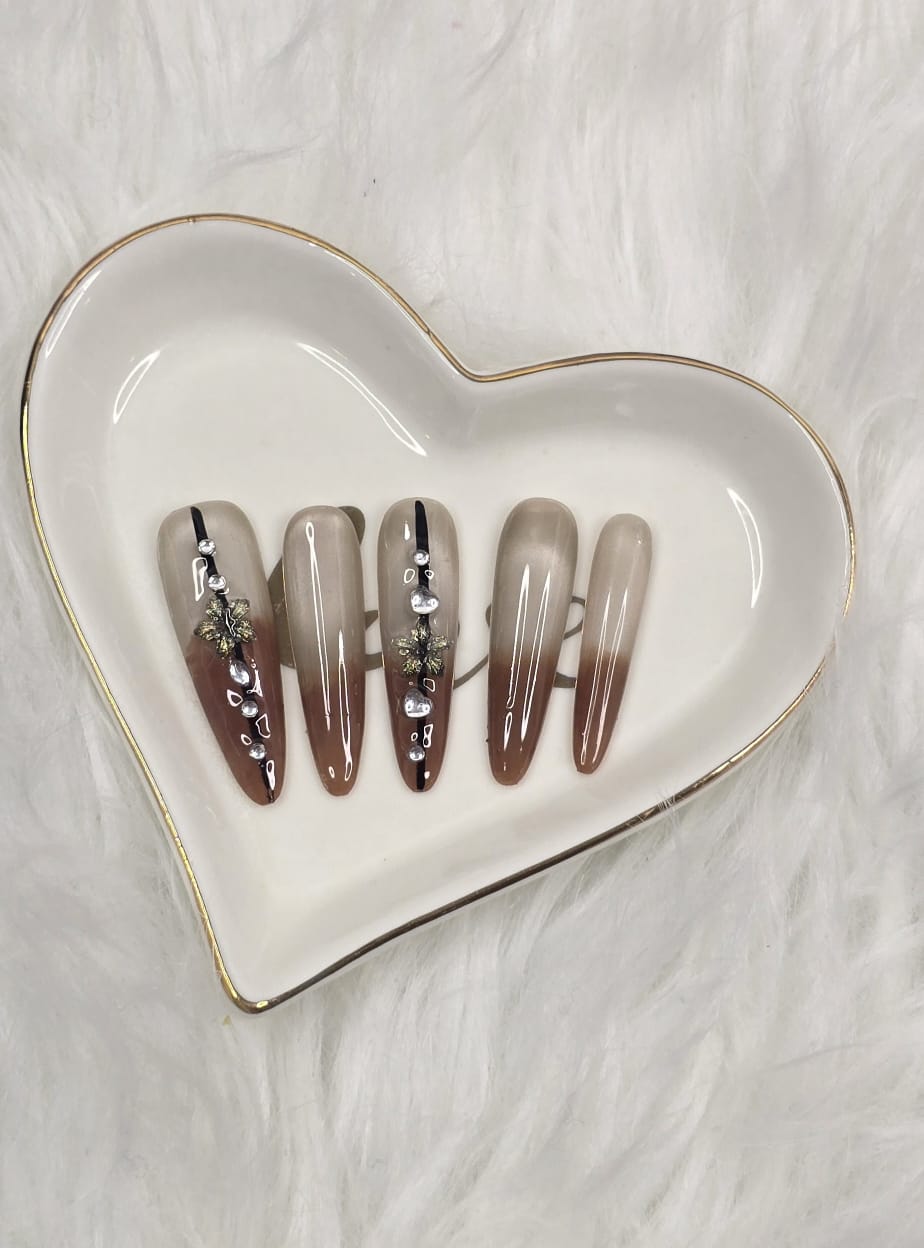 IMG-20260114-WA0003 NUDE OMBRE ALMOND PRESS ON NAILS WITH GOLD FLORAL & CRYSTAL LINE - LUXE HANDMADE SET