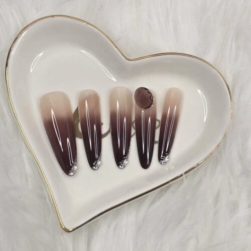 NUDE BROWN OMBRE ALMOND PRESS ON NAILS LUXE HANDMADE SET