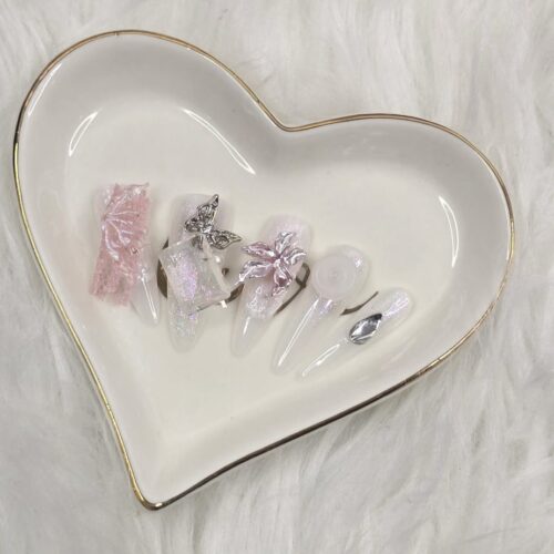 3D FLORAL CRYSTAL ALMOND PRESS ON NAILS COUTURE BRIDAL DESIGN