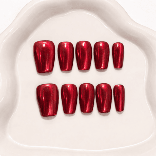 royal glossy red luxe almond nails