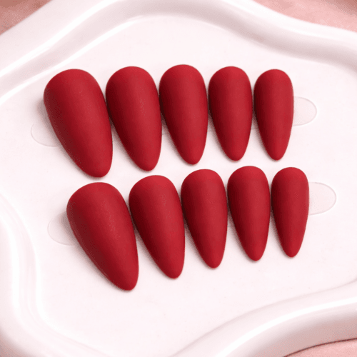 matte deep crimson almond