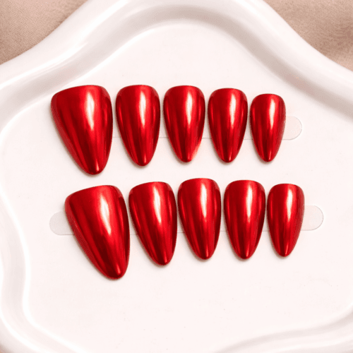 metallic wine red | deep burgundy mirror almond press on nails