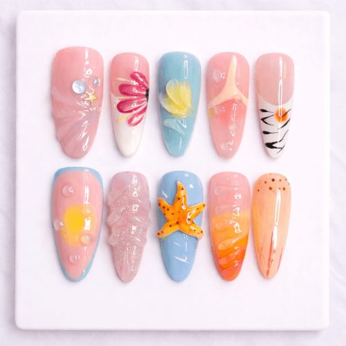 Home 3d mermaid ocean starfish press on nails
