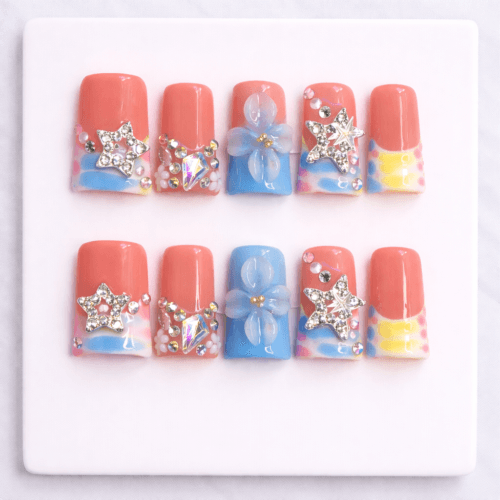 Home 3d star crystal press on nails