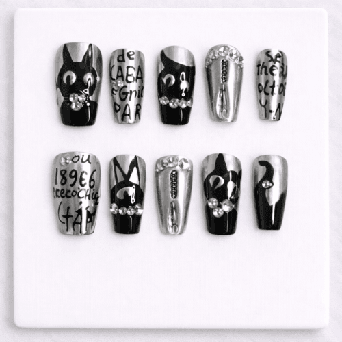 Home gothic chrome cat press on nails