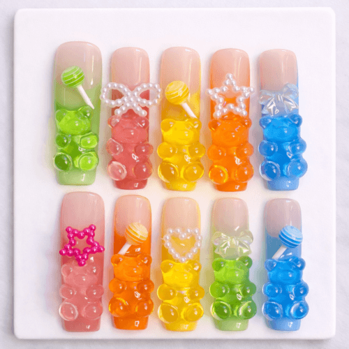 3d golden bloom fantasy ? 3d floral almond press on nails | medium