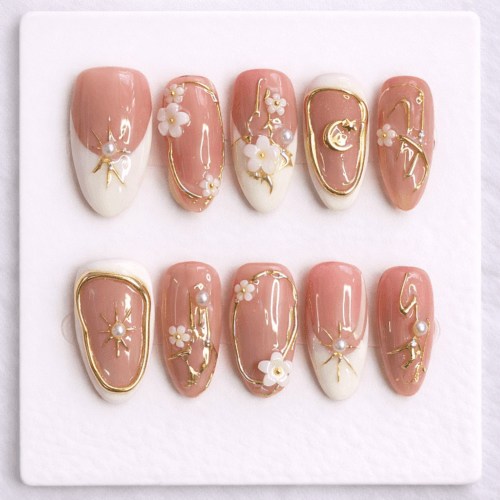 golden blossom luxury press on nails