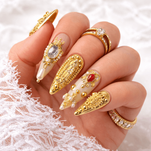 royal relic 3d gold baroque stiletto press on nails