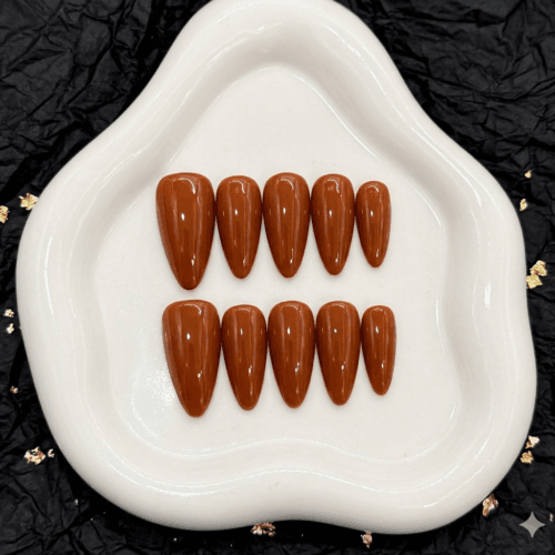 burnt terracotta high gloss luxe almond nails