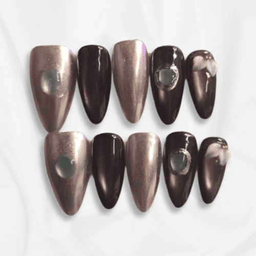 silver moonlight 3d droplet press on nails – handcrafted luxe edition