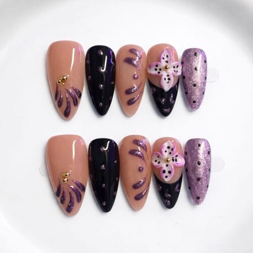 Home purple majesty 3d floral press on nails – handcrafted luxe edition