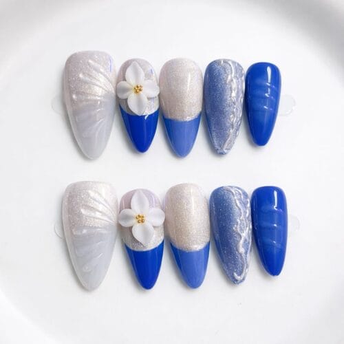 Home azure frost 3d texture press on nails – handcrafted luxe edition