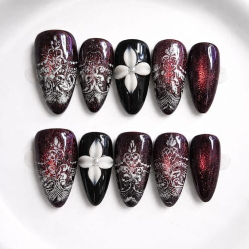 gothic romance 3d floral press on nails – handcrafted luxe edition