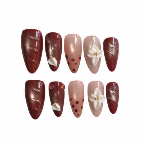 autumn velvet 3d texture press on nails – handcrafted luxe edition