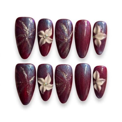 midnight orchid 3d cat eye press on nails – handcrafted luxe edition
